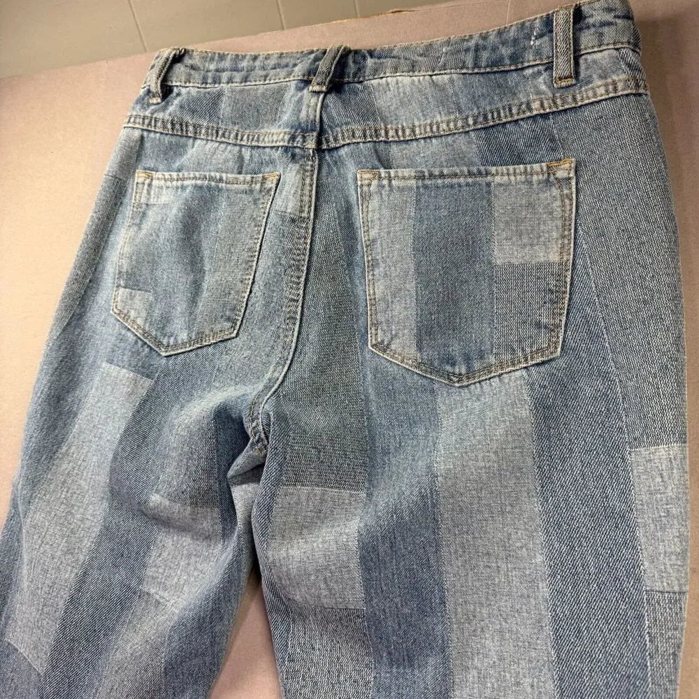 Tribal Jeans Womens 2 Audrey Mid Rise Straight Color Block‎ Denim Soft Crop Y2K - Picture 11 of 15